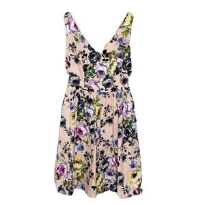 Modcloth Women's Pink Floral Sleeveless V-Neck Cut Out Dress W/ Pockets Sz M